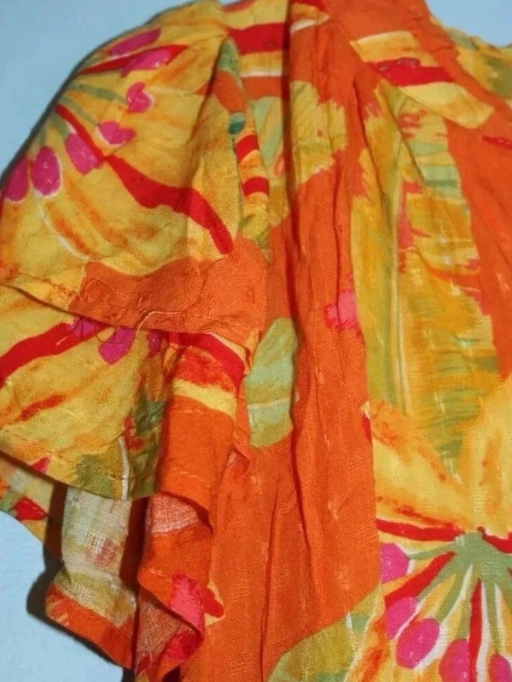 Haute Hippie Style Tropical Floral Flutter Sleeve Blouse XL Orange Boho Coastal - Picture 6 of 14